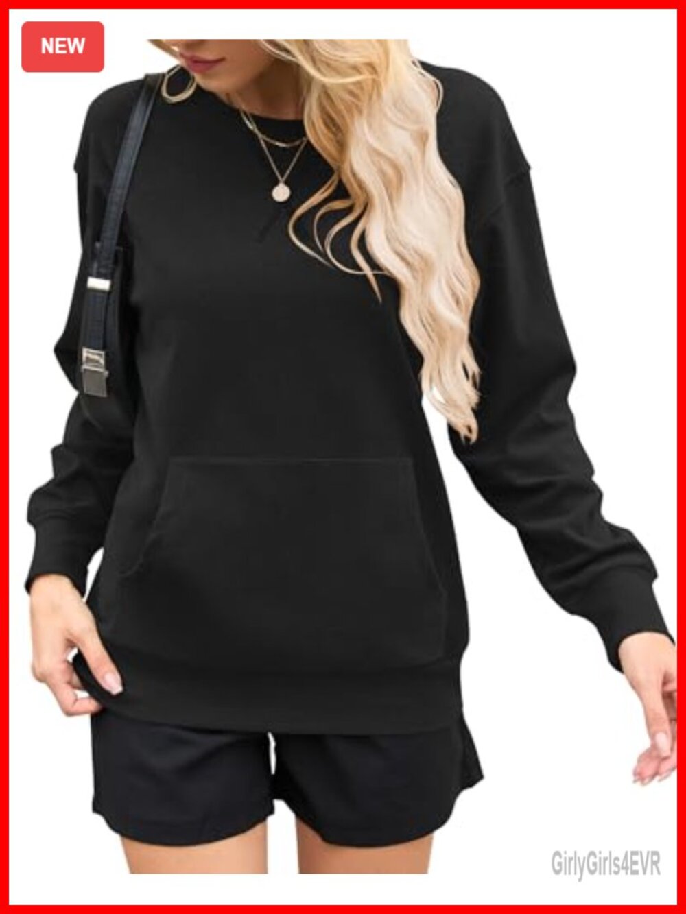Womens Oversized Crewneck Sweatshirt Pullover Kangaroo Pocket Long Sleeve